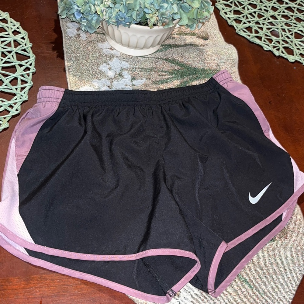 Nike Dri-Fit Black/ 2 Purple Side Drawstring Running Shorts sz small EUC
